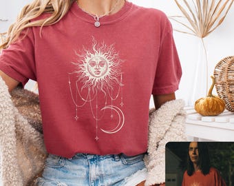 Comfort Colors® Widow's Bay Patricia Shirt, Celestial Sun Graphic Tee, Mystic Sun and Moon T-Shirt, Cottagecore Witchy Clothes