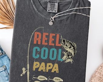 Gepersonaliseerde reel cool papa opa vissen T-shirt, visliefhebber opa shirt, viscadeau voor opa, haspel cool papa T-shirt papa cadeau