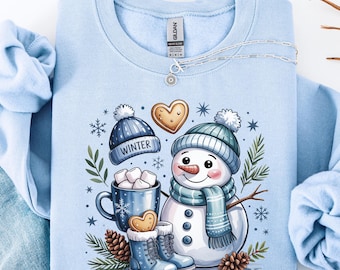 Sudadera navideña de muñeco de nieve, bonita camiseta de muñeco de nieve, camiseta navideña para mujer, bonita camiseta de invierno, regalo de Navidad, sudadera navideña