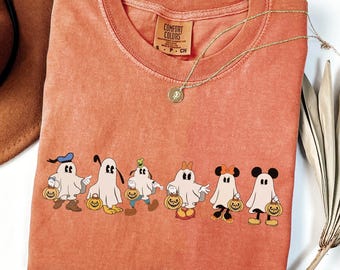 Koszulka Comfort Colors® Disney Mickey Friends na Halloween, Koszulka z duchem Myszki Miki i Przyjaciele, Bluza z nadrukiem retro Myszki Miki, Koszulki Disney na Halloween