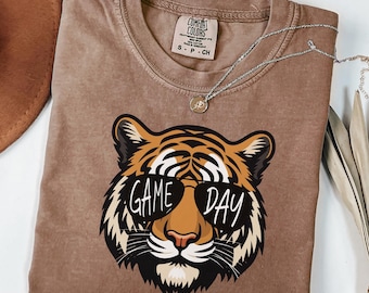 Comfort Colors® Tigers with game day glasses game day mascot, football tshirt, football mom tshirt, cute game day tshirt, mascot tshirt