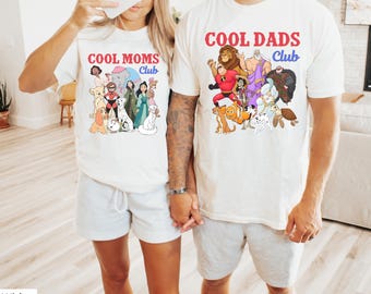 Comfort Colors® Retro Disney coole vader en coole moeder, zoon, dochterclubshirt, leuk familieshirt, cadeau nieuwe moeder vader, Disney-gezinsreisje