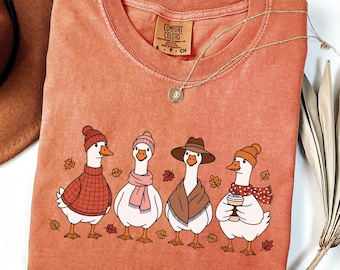 Comfort Colors® Fall Goose Shirt Autumn Cozy Silly Goose Tshirt Fall Vibes Autumn Thanksgiving Tee Coffee Pumpkin Gourd Tee for Halloween