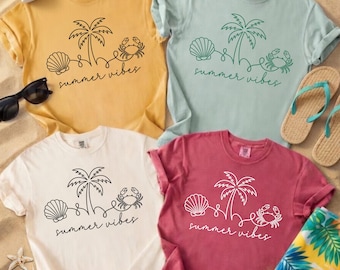 Comfort Colors® Summer Vibes Shirt, Beach Seashell Shirt, Crab Shirt, Hello Summer Tee, Beach Bum Shirt, Summer Vacation Shirt, Tropical Tee