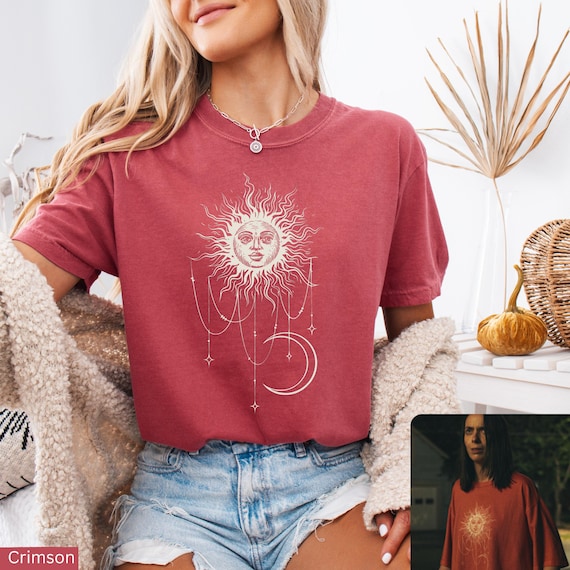 Comfort Colors® Widow's Bay Patricia Shirt, Celestial Sun Graphic Tee, Mystic Sun and Moon T-Shirt, Cottagecore Witchy Clothes