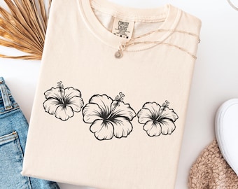 Comfort Colors Hibiscus Flower Shirt | Tropical Floral T-Shirt | Hawaii Vacation Beach Tee | Summer Vibes Shirt for Women | Coastal Tee