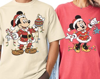 Comfort Colors® Micky Minnie Maus Weihnachten Shirt, Disney Weihnachten Urlaub Familie Matching Shirt, Paar passende Disney Weihnachten Crew