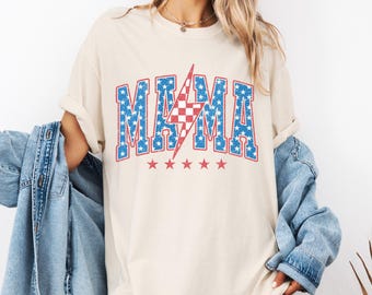 Comfort Colors® American Mama T-shirt, Mama Shirt, Retro Mama America Tee, 4th of July Tee, American Mama, Patriotic Shirt, Retro USA Shirt