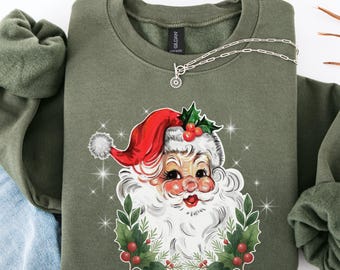 Retro Santa Shirt, Comfort Colors Christmas Tee, Women's Holiday Shirts, Vintage Santa Xmas Gift for Her