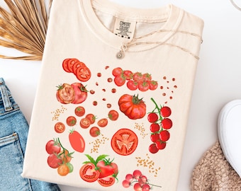 Comfort Colors® Tomatskjorta, Fruktskjorta, Botanisk skjorta, Cottagecore Clothing Vegansk skjorta, Trädgårdskjorta Grönsakskjorta, Estetiska kläder