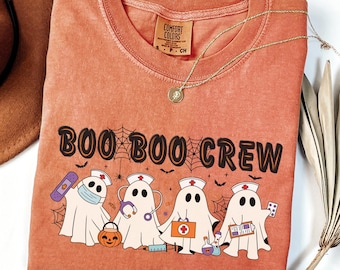 Camiseta de enfermeira Comfort Colors® Halloween, Boo Boo Crew, presente de enfermeira para mulheres, camiseta de temporada assustadora