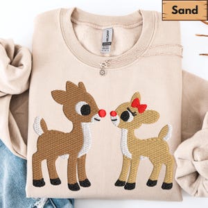 Embroidered Christmas Sweatshirt, Retro Christmas Hoodie, Vintage Christmas Tee, Reindeer Crewneck Embroidery, Christmas Gift