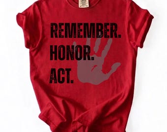 Comfort Colors® Remember Honor Act Justice Walk Shirt, Retro Handprint Shirt May 5th Justice Walk Red Tee, Human Rights Activist Protest Tee