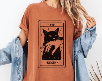 Comfort Colors® Tarot Card Black Cat Shirt, Tarot Death T-Shirt, Witchy Cat Shirt, Spooky Cat Gift, Halloween Black Cat Shirt,Cat Lover Gift