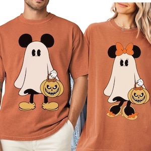 Comfort Colors® Retro Mickey Minnie Halloween Couple Shirts, Mickey Ghost Shirt, Minnie Ghost Shirt, Spooky Season Shirt, Disney Halloween