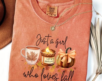 Comfort Colors® Nur ein Mädchen, das Herbst-Shirt liebt, Kaffee-Shirt, Kürbis-Shirt, Coquette-Shirt, Cozy Vibes-Shirt, Herbst-Liebhaber-T-Shirt, Herbst-T-Shirt