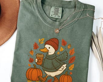 Comfort Colors® Just a Fall Goose Shirt, Autumn Cozy T-shirt, Fall Vibes shirt, Silly Goose Tee, Goose Thanksgiving Gift, Coffee Pumpkin Tee