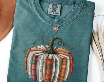 Comfort Colors® Fall Book Pumpkin Halloween Shirt, Halloween Book Lover Shirt, Fall Bookish Shirt, Pumpkin Book Shirt,Pumpkin Tee,Fall Shirt