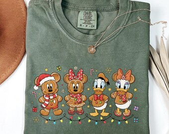 Camiseta navideña de Mickey con diseño de pan de jengibre de Comfort Colors®, Camiseta navideña de Mickey con diseño de pan de jengibre, Camiseta de Mickey y sus amigos con diseño de galleta de jengibre, Camiseta Disney