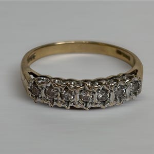 Vintage 9ct Gold Diamant Halb Eternity Ring: 7-Stein 375 gestempelt Ring, Größe Q