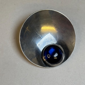 Vintage N.E. From Denmark Sterling Silver & Blue Cabochon Modernist Brooch – Mid-Century Scandinavian Jewellery