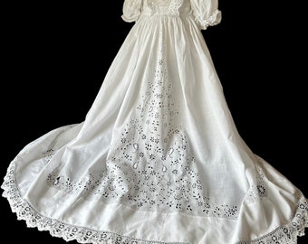 Regal English Victorian Christening Gown with Lavish Hand Embroidery