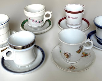6 Antique French Bistro Cups  Authentic Heavy Cups with Saucers Brulot