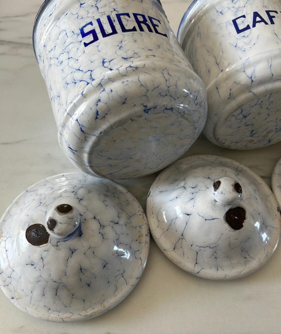 フランス製ヴィンテージ エナメルキャニスター 6個セット（蓋付き