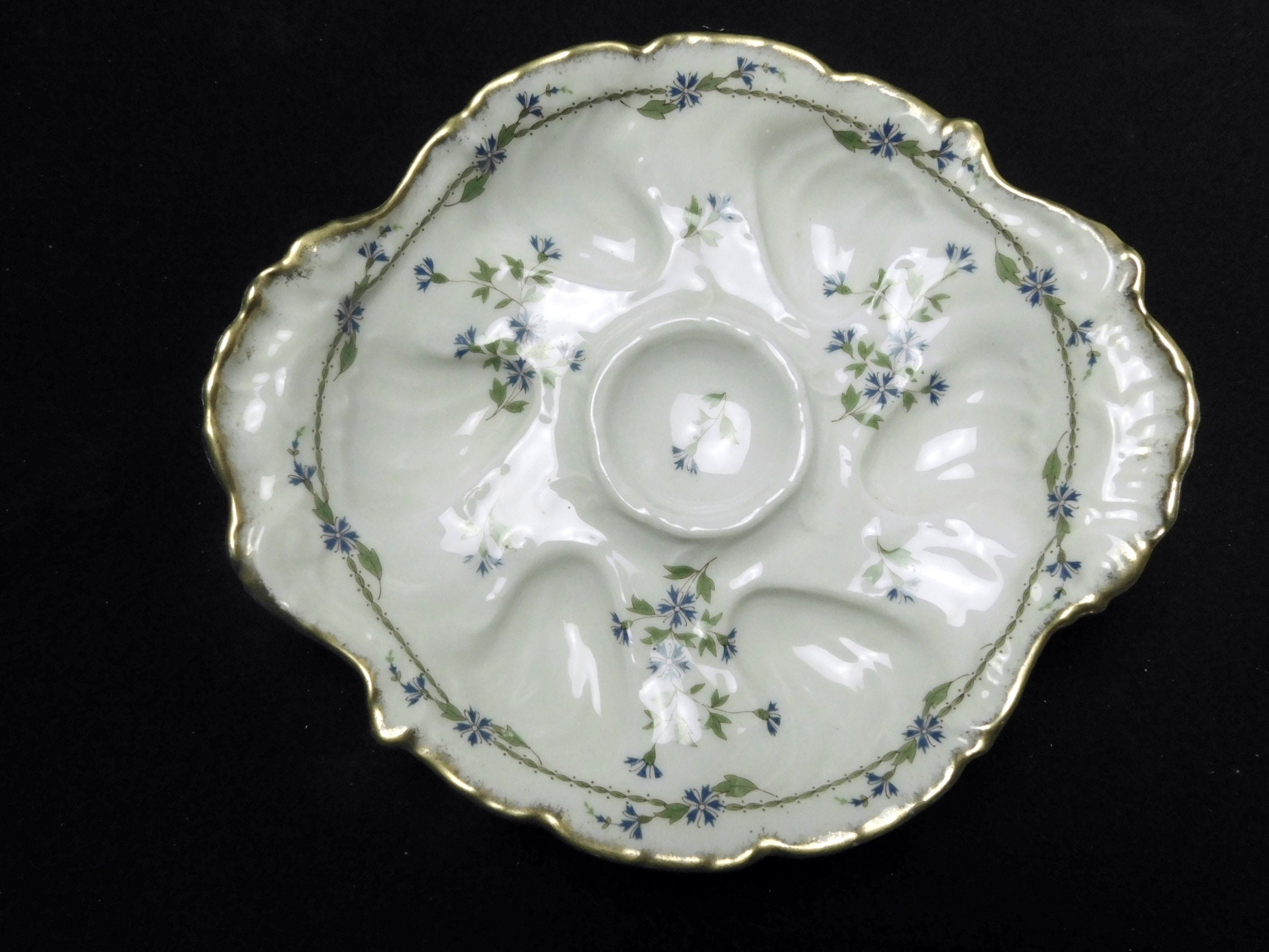 Français Assiette d'huîtres Antique de Limoges en Porcelaine Vers 1910