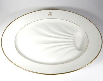 Very Large Antique Porcelain Platter Large Elegant with Gold Monogram