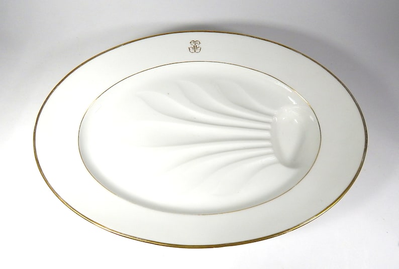 Very Large Antique Porcelain Platter Large Elegant with Gold Monogram image 1