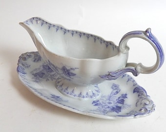 Antique French Porcelain Sauce Boat  in Lavender