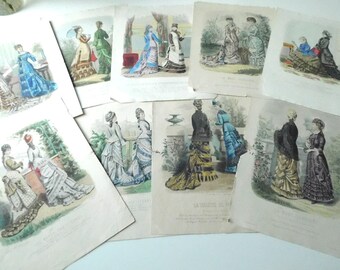 12 Antique French Fashion Plates  Originals Not Reprints