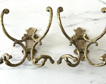 2 French Antique Hooks in Brass...Large, Heavy and Very Elegant