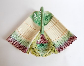 French Antique Majolica Asparagus Server  Rare Collectible