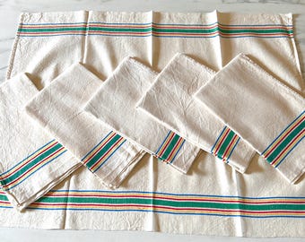 6 Retro French Kitchen Towels with Colorful Stripes on Cotton