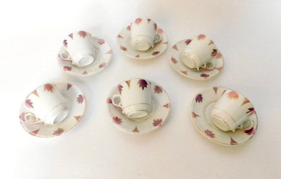 RARE ENSEMBLE DE 6 tasses bleues avec soucoupes Vereco très vintage
