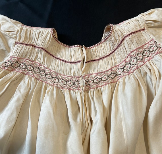Vintage French Handmade Smocked Baby Dress in Silk - image 5