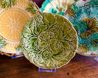 French Antique Plate "Strawberry'" Motif  in Majolica