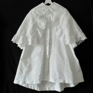 French Christening Cape  Vintage in Cotton Pique with Exceptional Hand Embroidery for Boy or Girl Baby