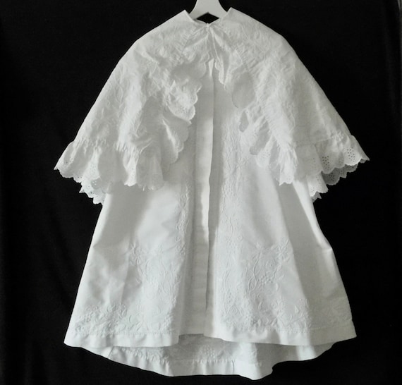 French Christening Cape  Vintage in Cotton Pique … - image 1