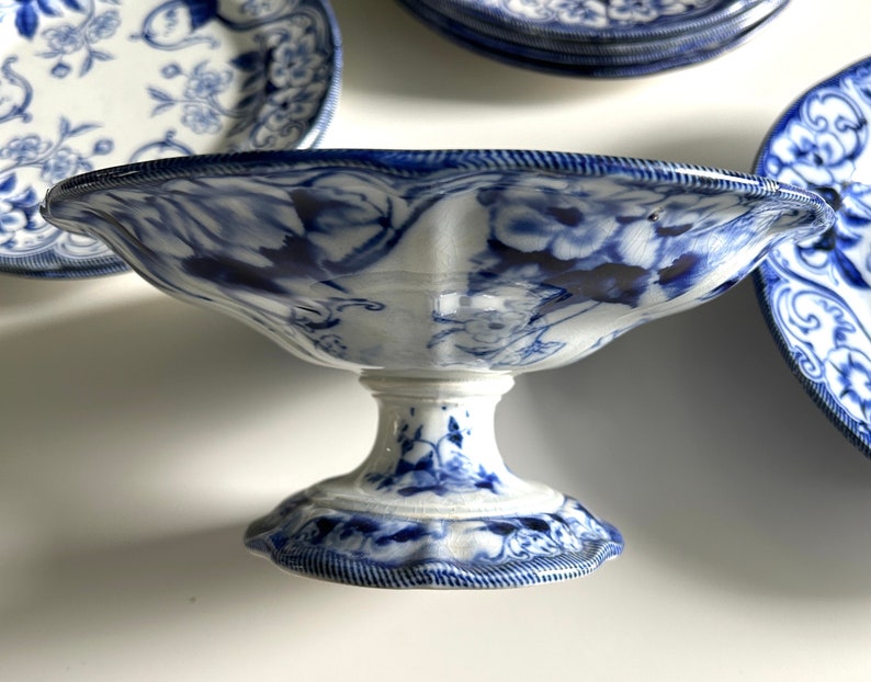 Antique French Compote Blue 'Flora' pattern from Creil et Montereau. image 2