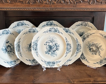 8 Antique French Plates 'Terre de Fer' by HB et Cie