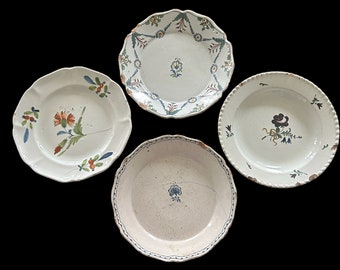 Antique French Plates Group of 4 from late 1700s to early 1800s Hand Painted