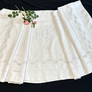 French Vintage Linen Sheet  King Size Fine Embroidery