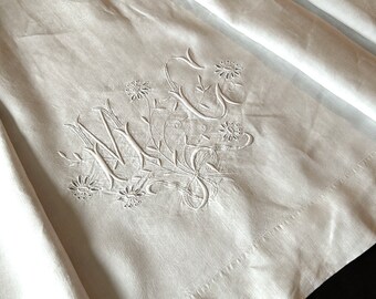 French Antique Linen Sheet w/Fine Embroidery