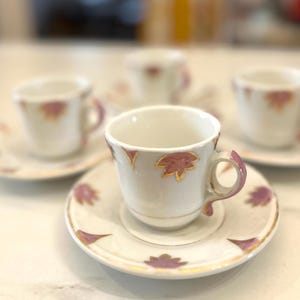 Set of 4  French Authentic Bistro  Cups with Saucers Brulots Hand Painted Decoration