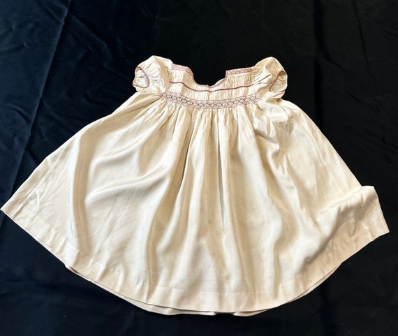 Vintage French Handmade Smocked Baby Dress in Silk - image 3