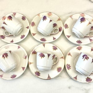 Set of 6  French Authentic Bistro  Cups with Saucers Brulots Hand Painted Decoration