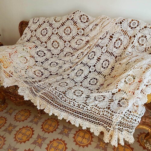 Vintage French Bed Coverlet Hand Knit With Star Pattern and Etsy